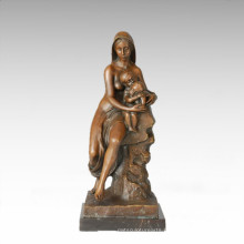 Female Bronze Sculpture Mother-Son Decor Brass Statue TPE-295